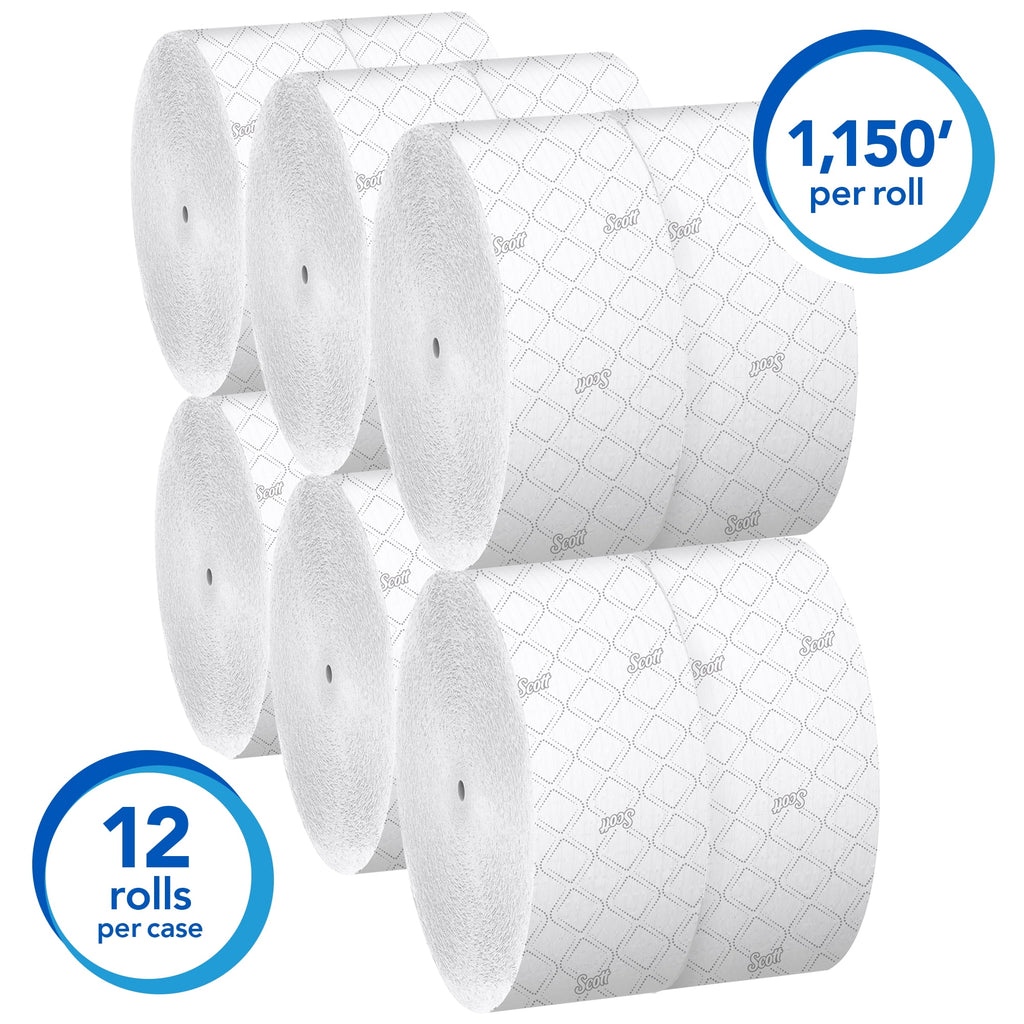 Scott Professional Coreless High-Capacity Jumbo Roll Toilet Paper - Bulk (07006), 2-Ply, Elevated Design, Septic Safe, White (12 Rolls at 1, 150' Each, 13, 800'/Case)