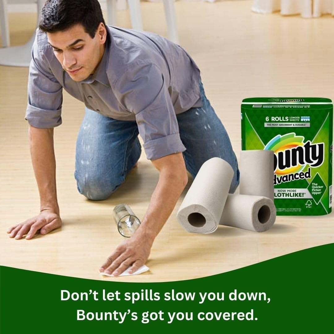 Bounty Advanced 2-Ply Paper Towel - Absorbent - Durable - Select-A-Size - Clothlike - 6 Rolls