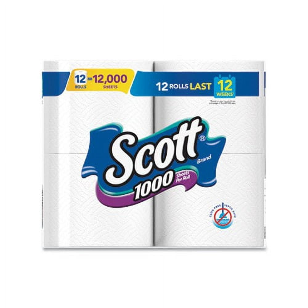 Scott Containers Toilet Paper Septic Safe - 1-Ply, White, 1000 Sheets/Roll, 12 Rolls/Pack, 4 Pack/Carton