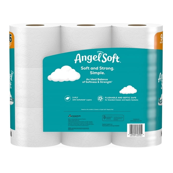 2 pack Angel Soft Household Embossed 2-Ply Pulp Septic Safe Toilet Paper Unscented 9 Count Rolls