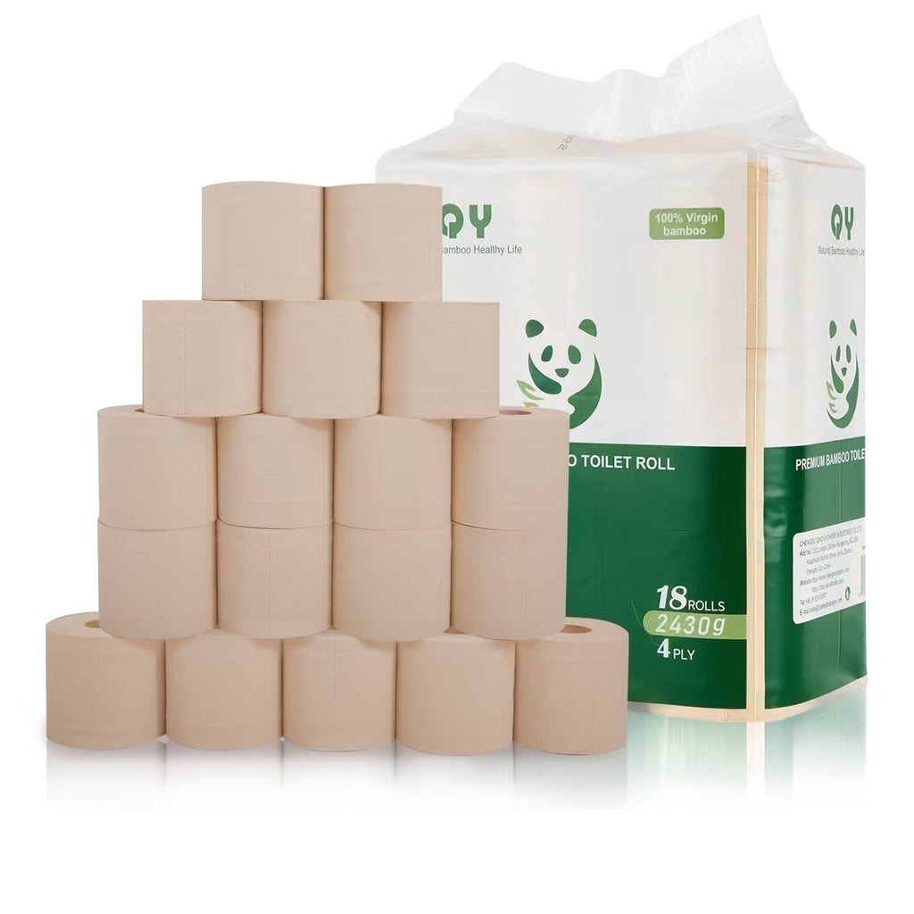 QingYa Unbleached Bamboo Toilet Paper - 18 Mega Rolls, 4-Ply