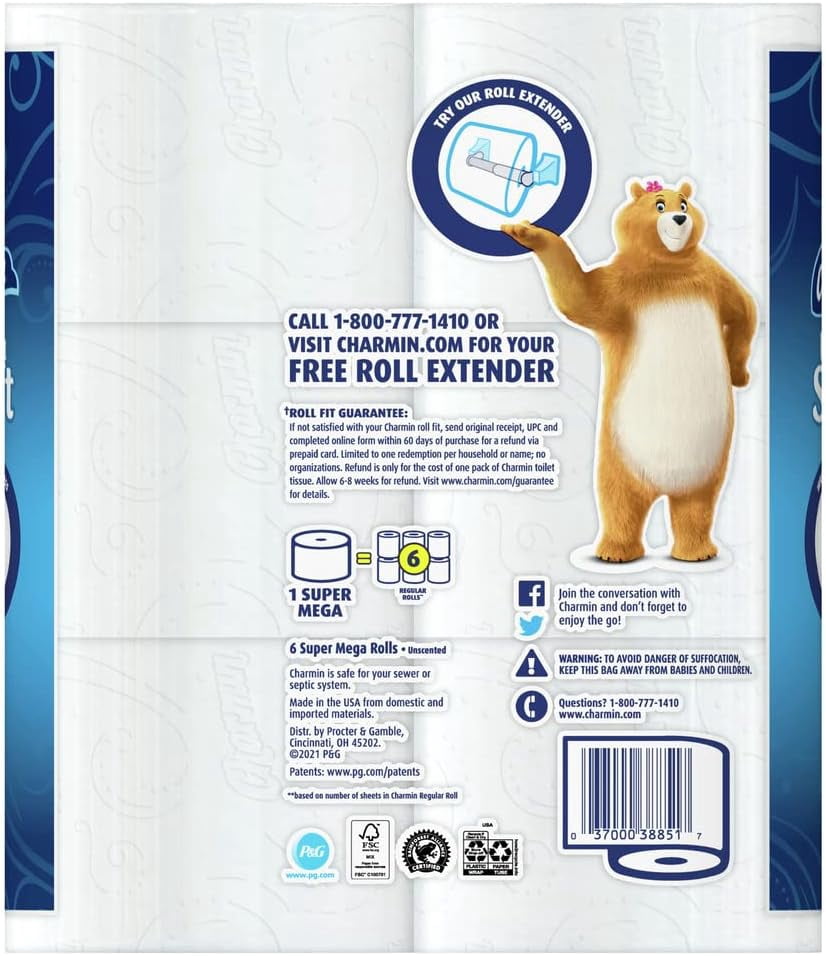 Charmin Ultra Soft Toilet Paper - 6 Super Mega Rolls (36 Regular Rolls)