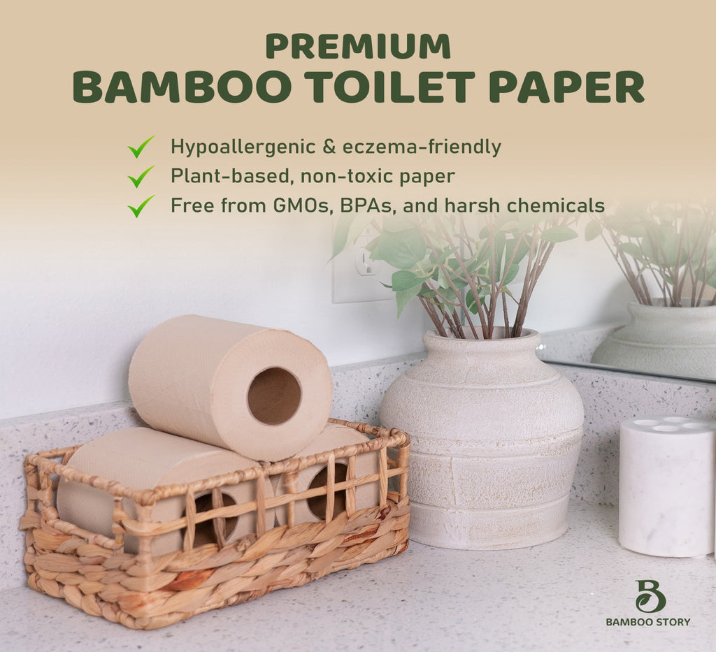 Bamboo Story Bamboo Toilet Paper Unbleached – 6 Rolls - 3-Ply, 350 Sheets - Hypoallergenic, Chemical Free, Septic Safe, FSC Certified - Non Toxic, Natural Bamboo Tissue