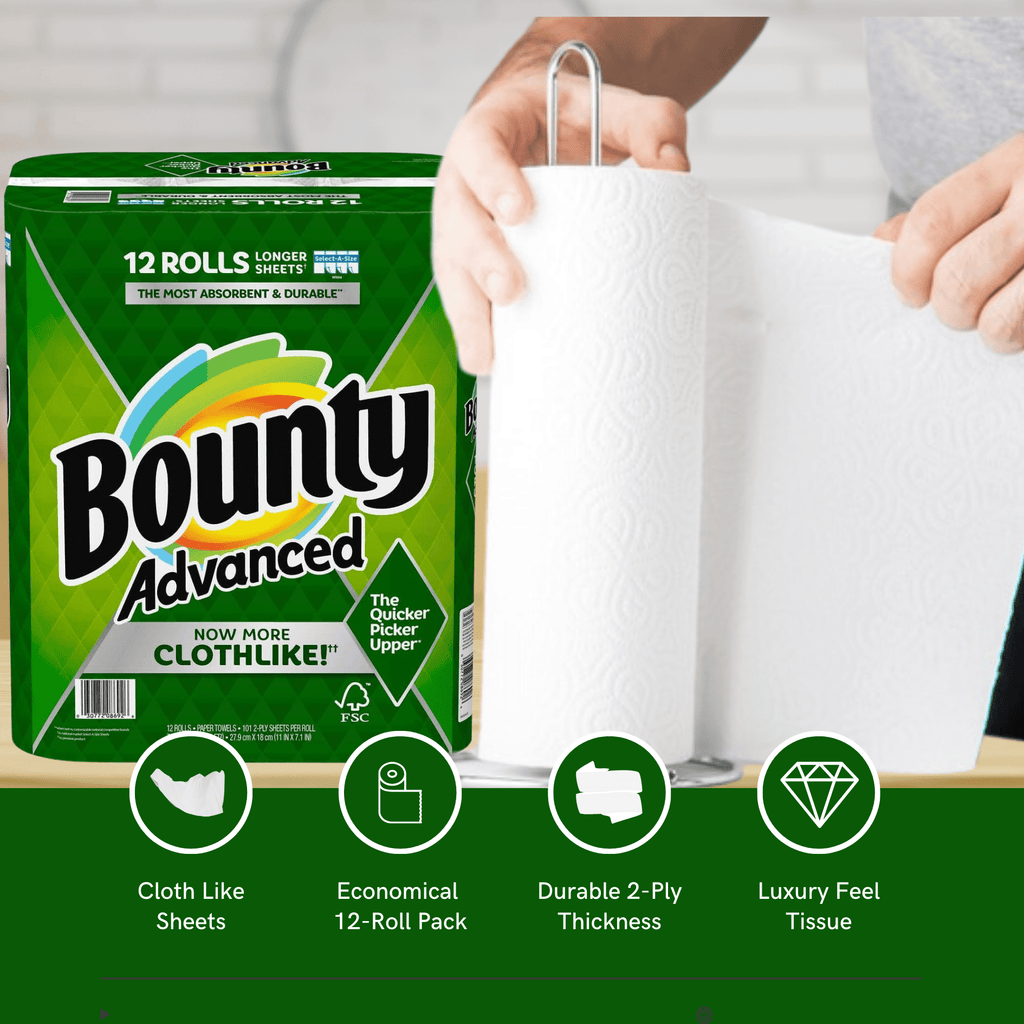 Bounty Advanced 2-Ply Paper Towels White 101 Select-A-Size Sheets 12 Count