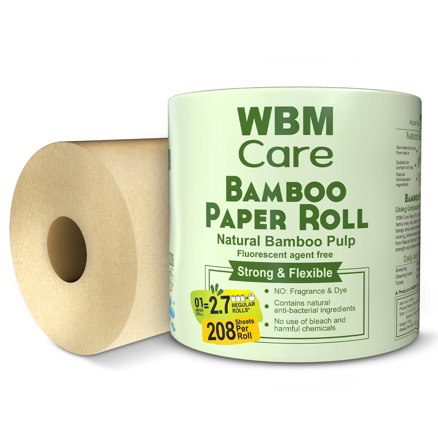 WBM Tree-Free Bamboo Toilet Paper - 20 Rolls, 3-Ply, 4,160 Sheets Total