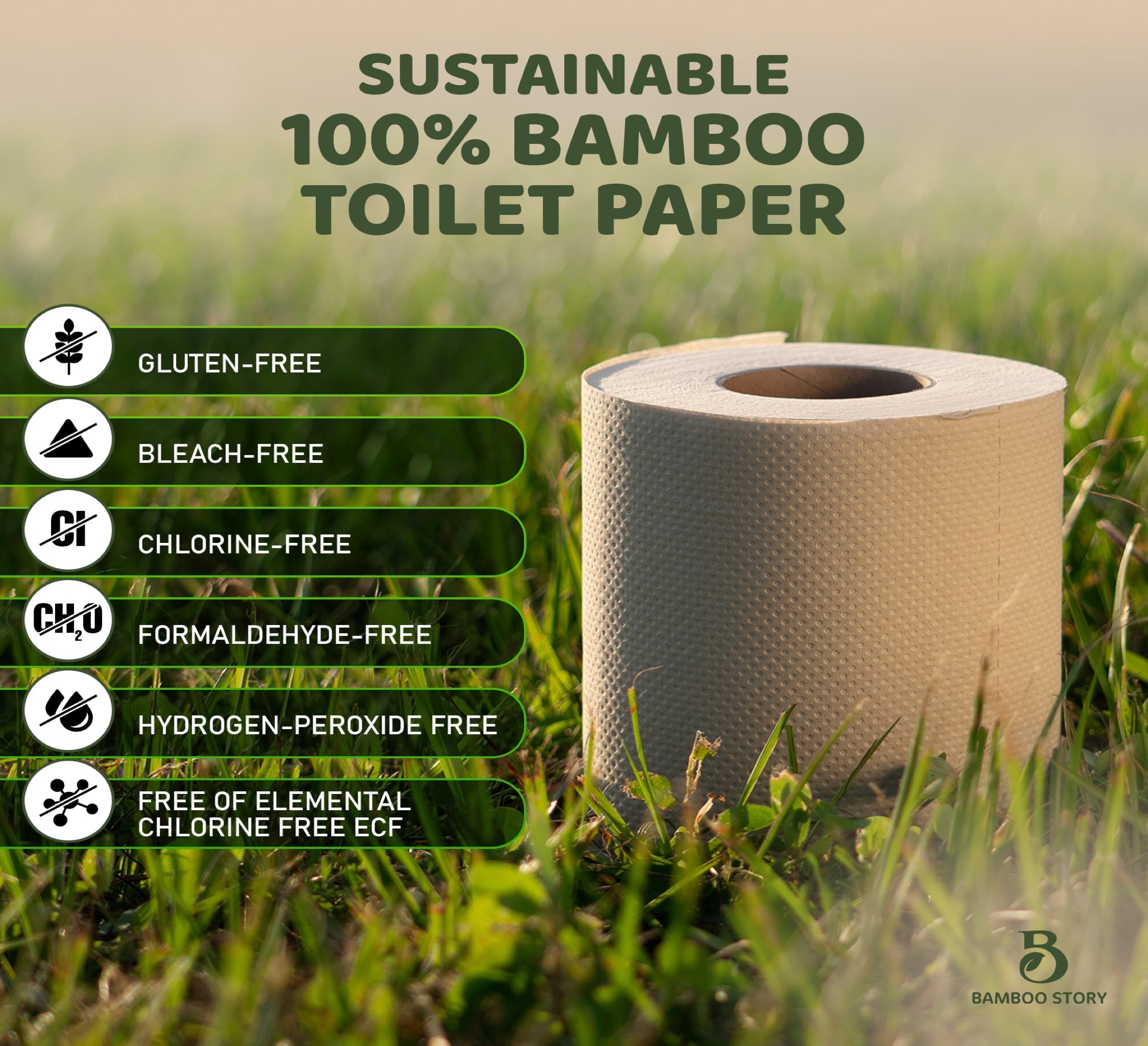 Bamboo Story Bamboo Toilet Paper Unbleached – 6 Rolls - 3-Ply, 350 Sheets - Hypoallergenic, Chemical Free, Septic Safe, FSC Certified - Non Toxic, Natural Bamboo Tissue