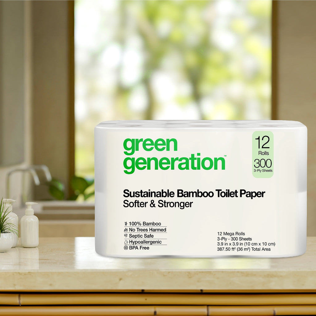 Green Generation Bamboo Toilet Paper - 12 Mega Rolls, 3-Ply, 300 Sheets per Roll