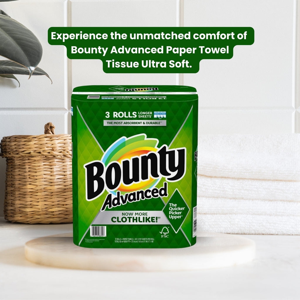 Bounty Advanced 2-Ply Paper Towel - Absorbent - Durable, and Clothlike - Select-A-Size - 3 Rolls