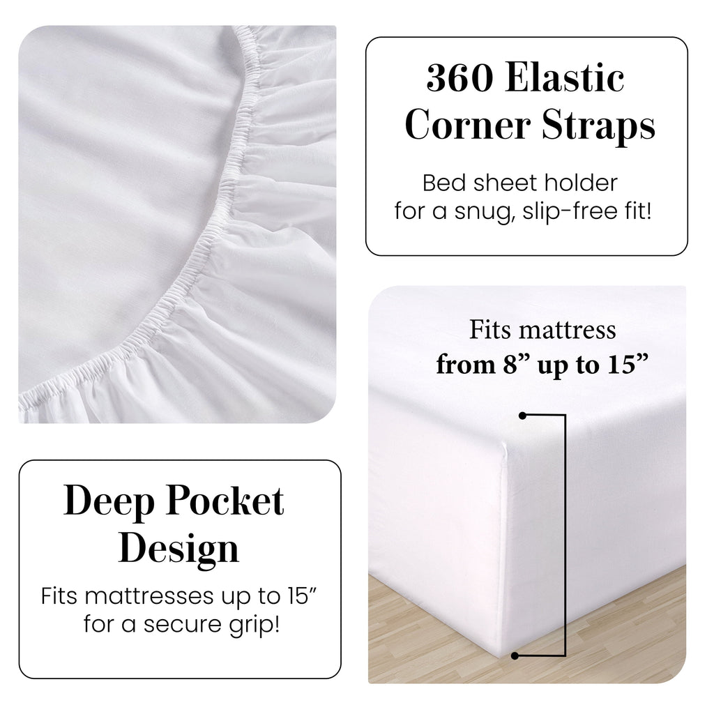 Casa Platino 100 Cotton Sheets Set - 4 Piece Long Staple Cotton Queen Sheets - Crisp & Cool Percale Weave, Every Day Comfort, 15" Deep Pocket Fitted, Machine Washable - White