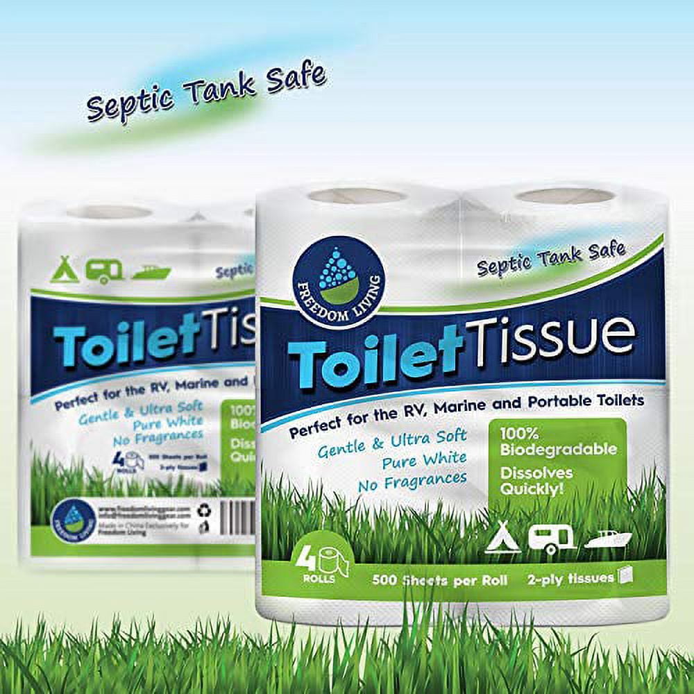 Freedom Living Septic-Safe RV & Marine Toilet Tissue - 8 Rolls, 2-Ply, 500 Sheets per Roll