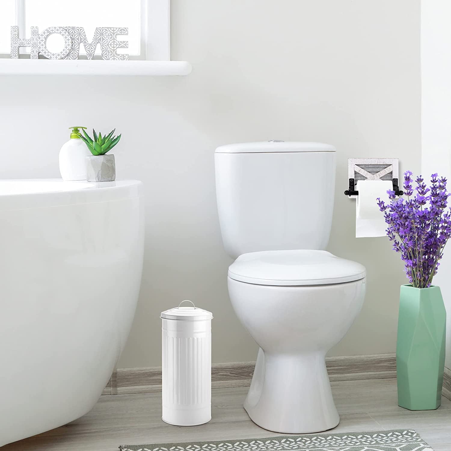 Autumn Alley White Metal Farmhouse Toilet Paper Extra Roll Storage – Freestanding - Holds 3 Megarolls