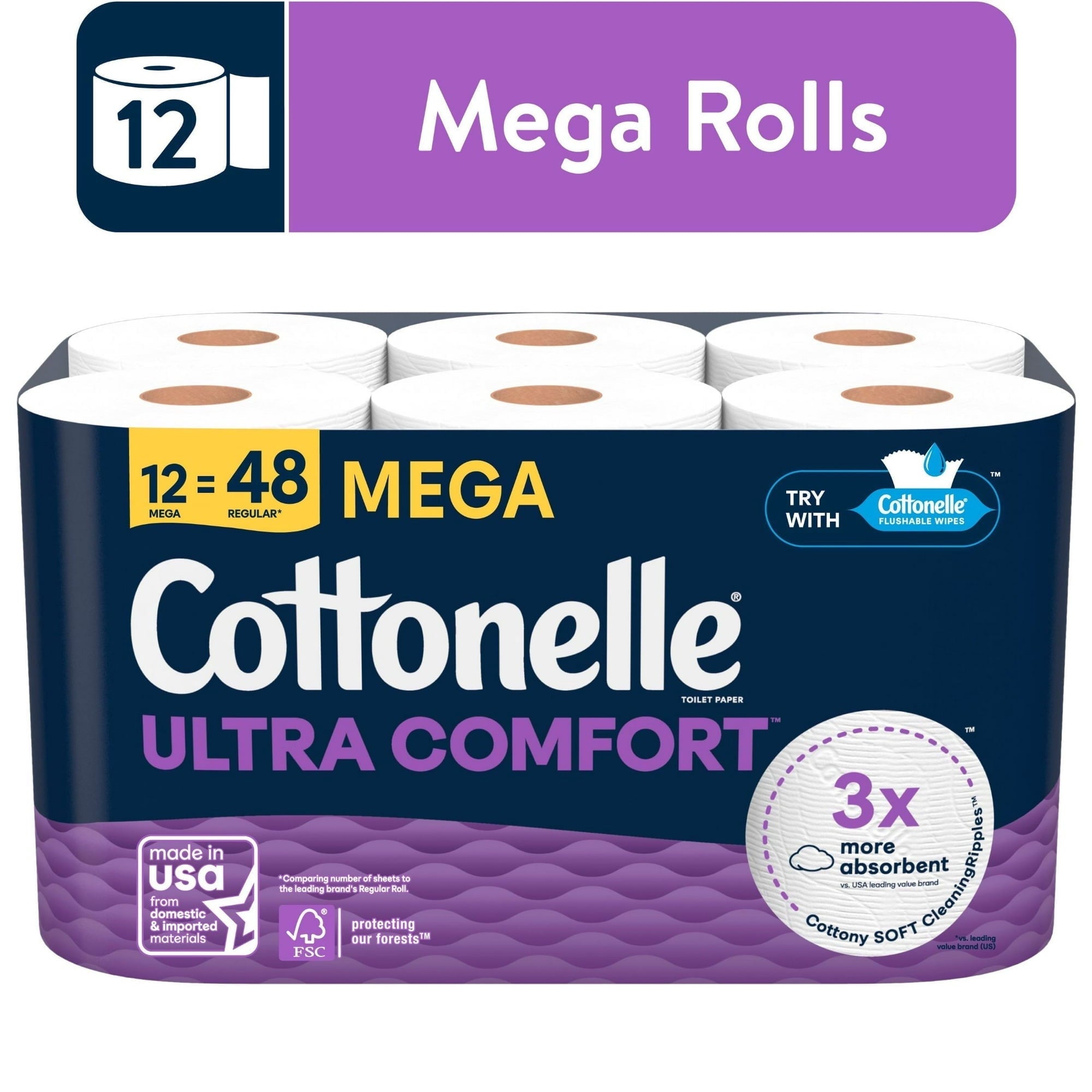 Cottonelle Ultra Comfort Toilet Paper - Soft Toilet Tissue, 12 Mega Rolls - 2-Pack