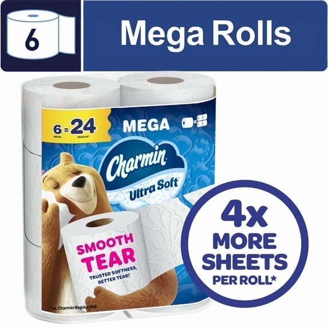Charmin Ultra Soft 2-Ply Toilet Paper - 2 Packs of 6 Mega Rolls