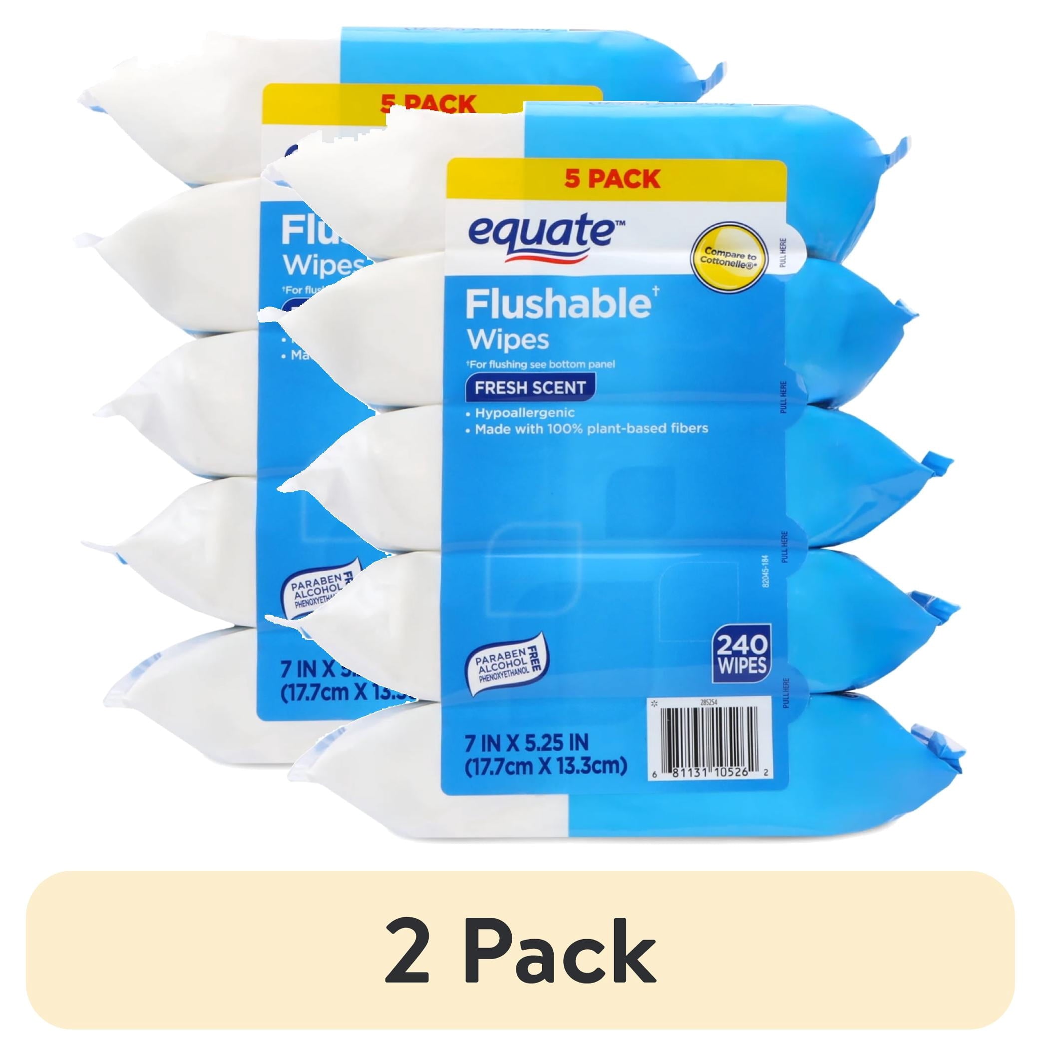 Equate Flushable Cleansing Cloths - Fresh Scent, 240 Wipes, 5 Resealable Packs - 2-Pack