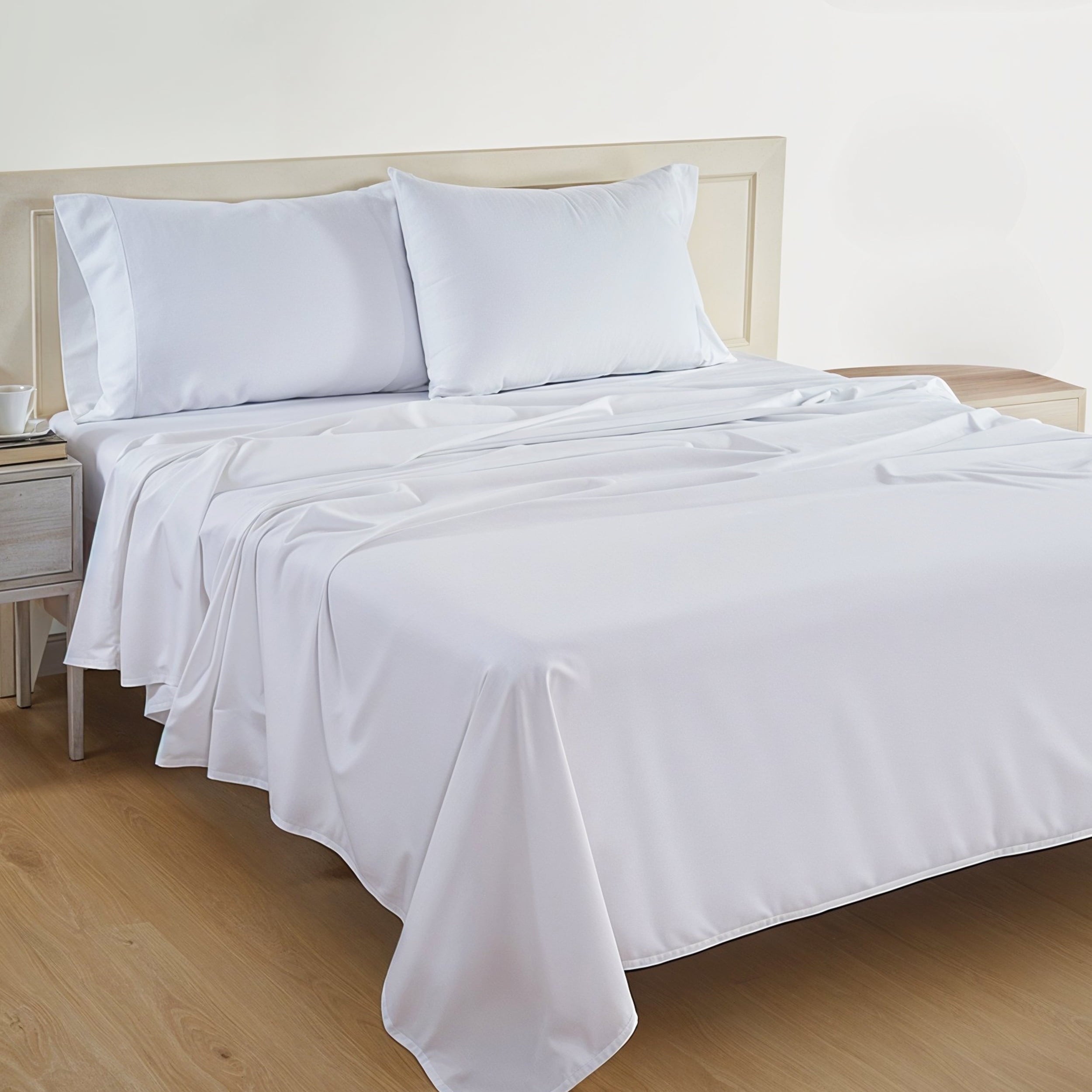 Casa Platino 100 Cotton Sheets Set - 4 Piece Long Staple Cotton Queen Sheets - Crisp & Cool Percale Weave, Every Day Comfort, 15" Deep Pocket Fitted, Machine Washable - White