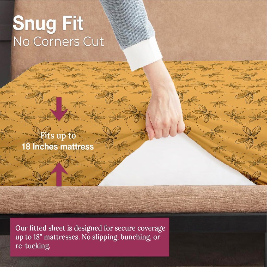 Máulli Collection Cotton Sheets Queen Size - 100% Organic Cotton Sheets (4 PC - Damsel Fly), Crisp, Cooling Percale Weave Printed Sheet Set