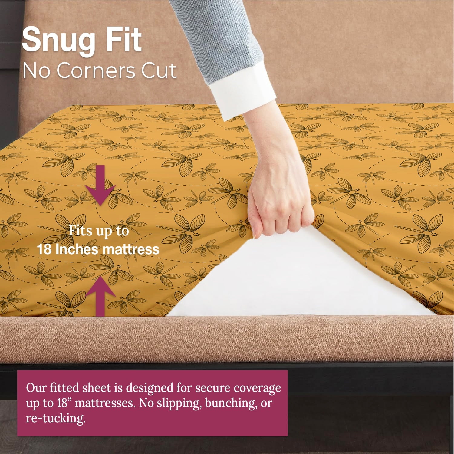 Máulli Collection 100% Organic Cotton Sheets Full Size - Percale Weave Full Size Organic Sheets (4 PC - Damsel Fly), Crisp, Cooling Printed Sheet Set