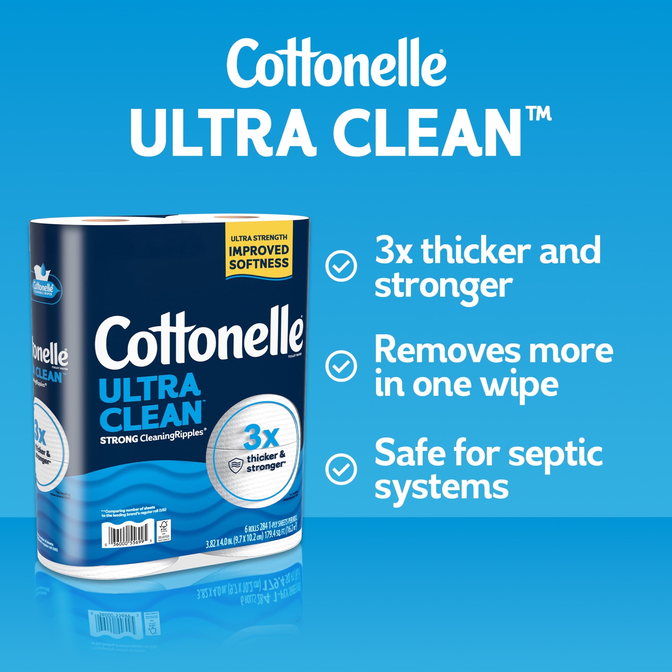 Cottonelle Ultra Clean Toilet Paper - Strong Toilet Tissue, 12 Mega Rolls