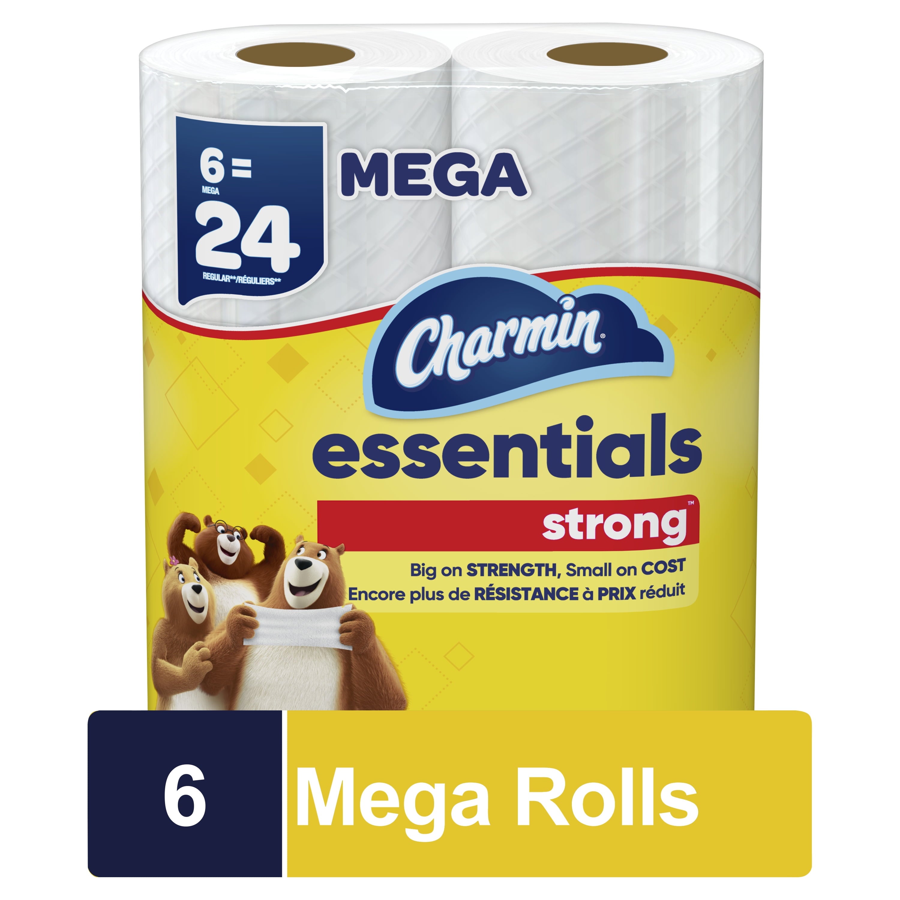 Charmin Essentials Strong Toilet Paper - 3 Packs of 6 Mega Rolls, 429 Sheets per Roll