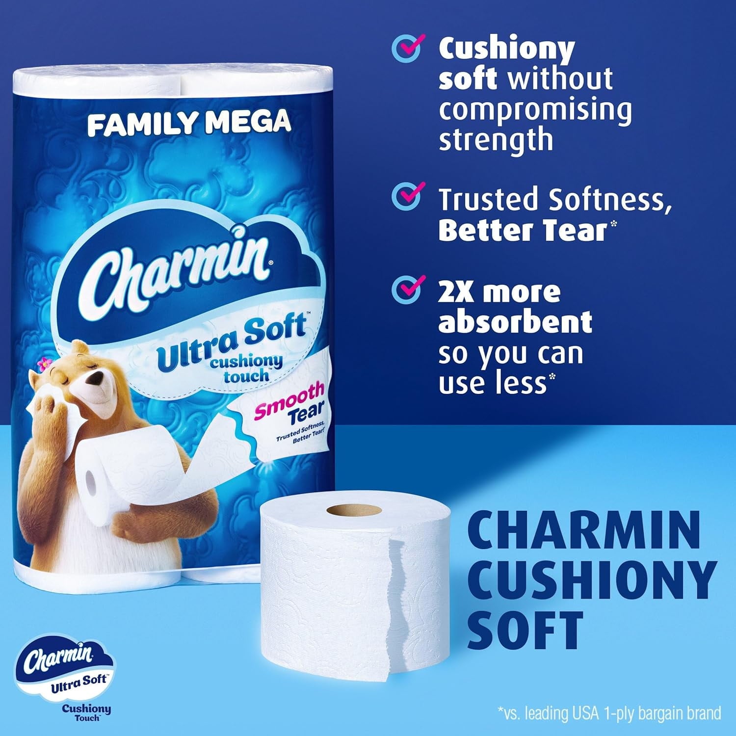Charmin Ultra Soft Cushiony Touch Toilet Paper - 18 Family Mega Rolls (90 Regular Rolls)