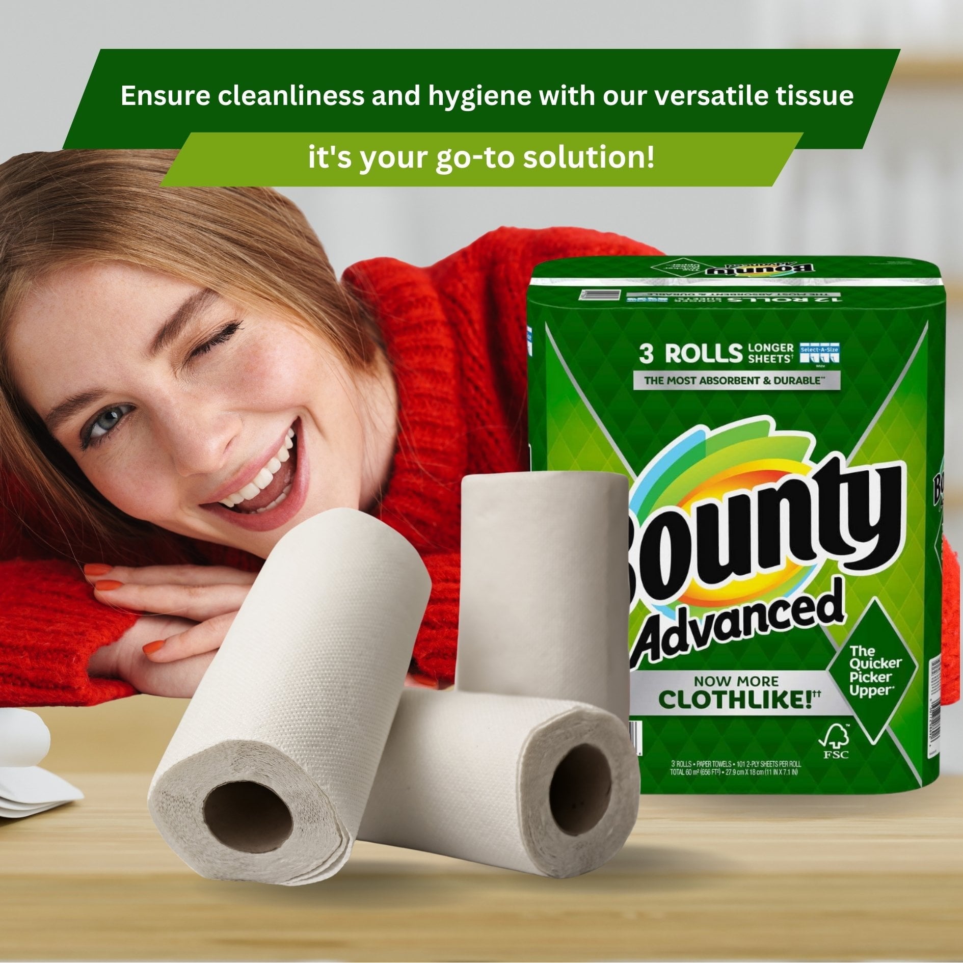 Bounty Advanced 2-Ply Paper Towel - Absorbent - Durable, and Clothlike - Select-A-Size - 3 Rolls