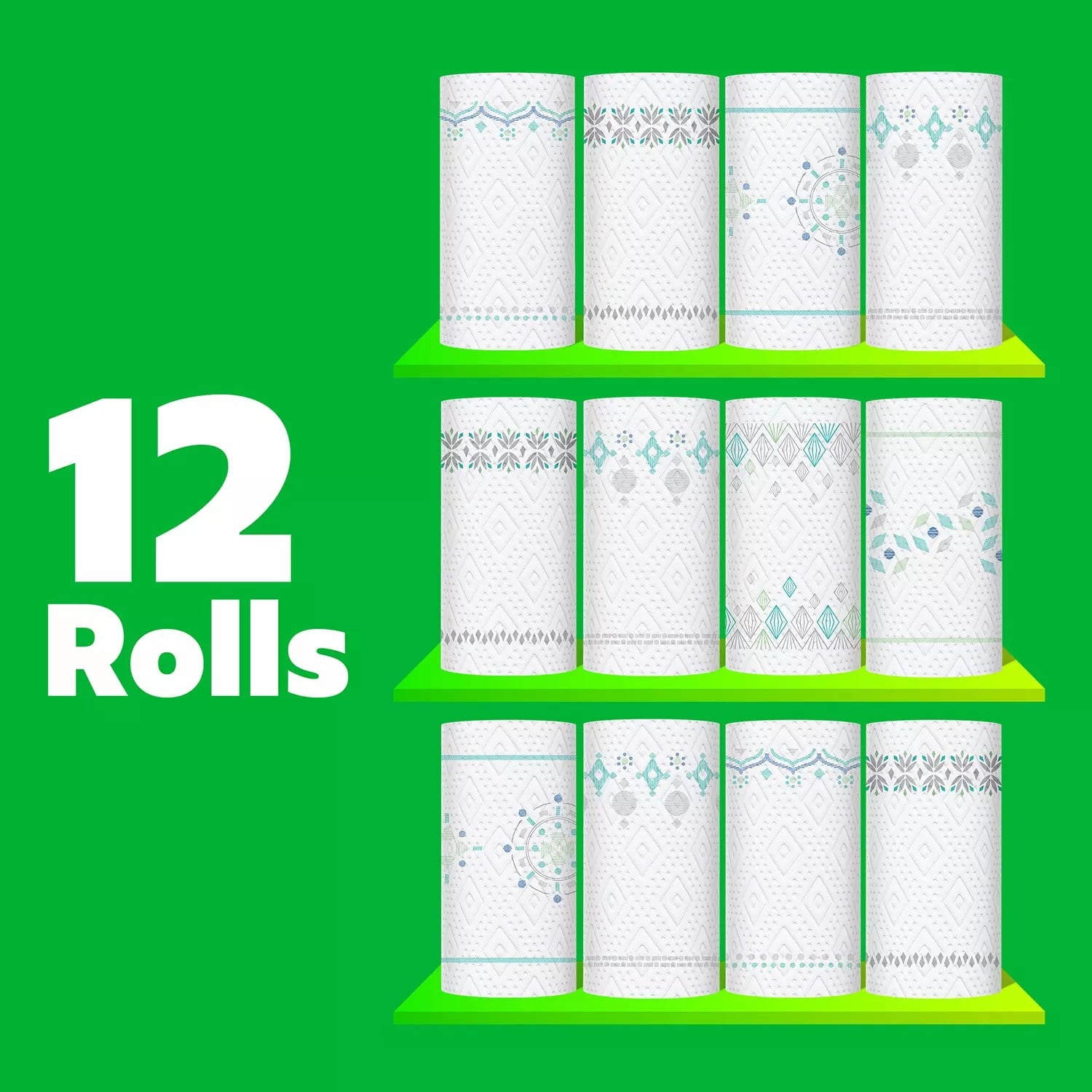 Bounty Prints Select-A-Size 2-Ply Paper Towels - 12 Rolls, 128 Sheets/Roll