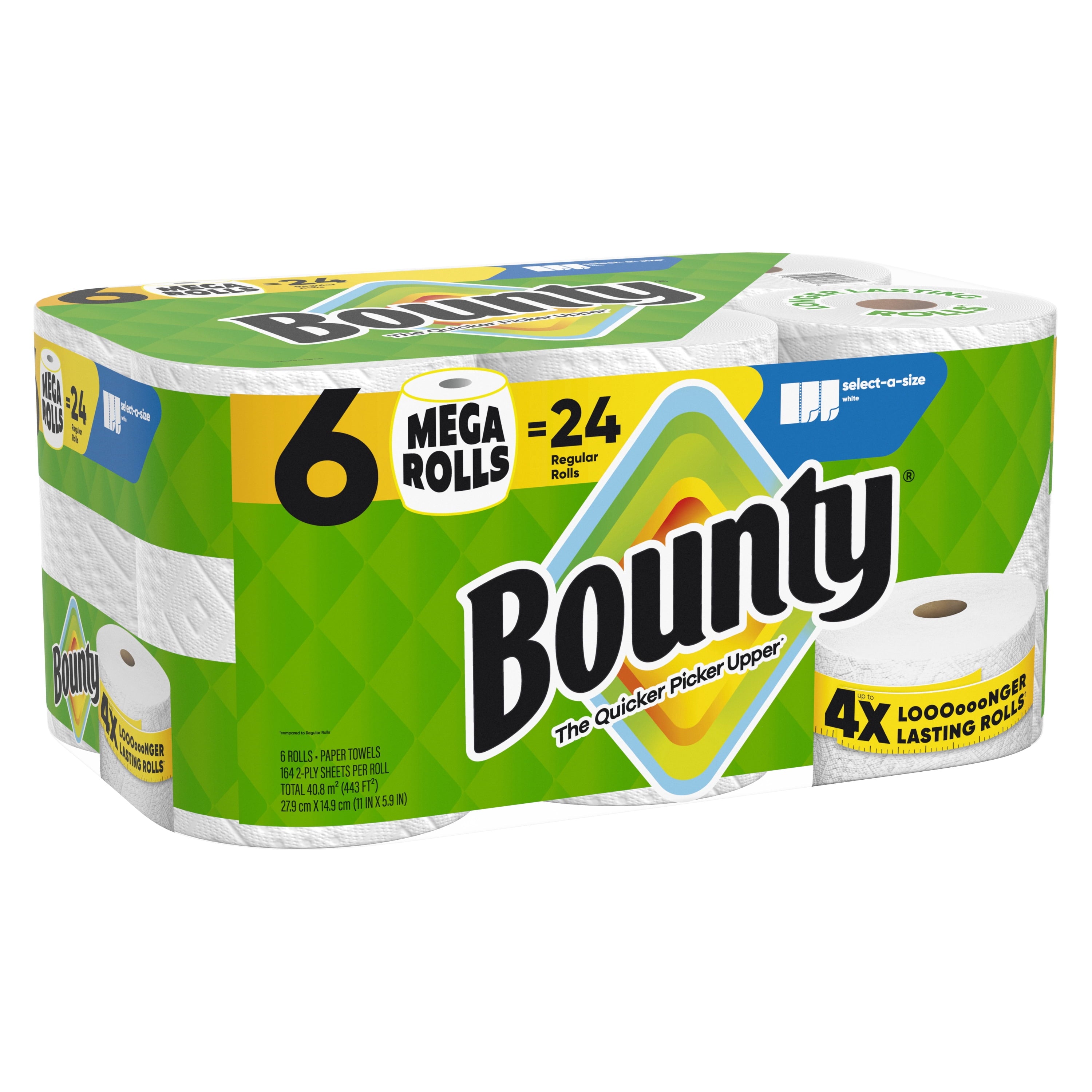 Bounty Paper Towels Select-A-Size White - 6 Mega Rolls, 164 Sheets per Roll