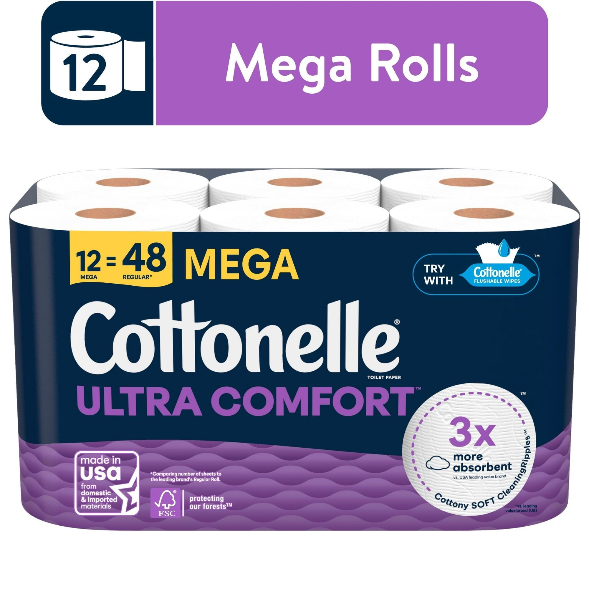 Cottonelle Ultra Comfort Toilet Paper - Soft Toilet Tissue, 12 Mega Rolls - 3-Pack