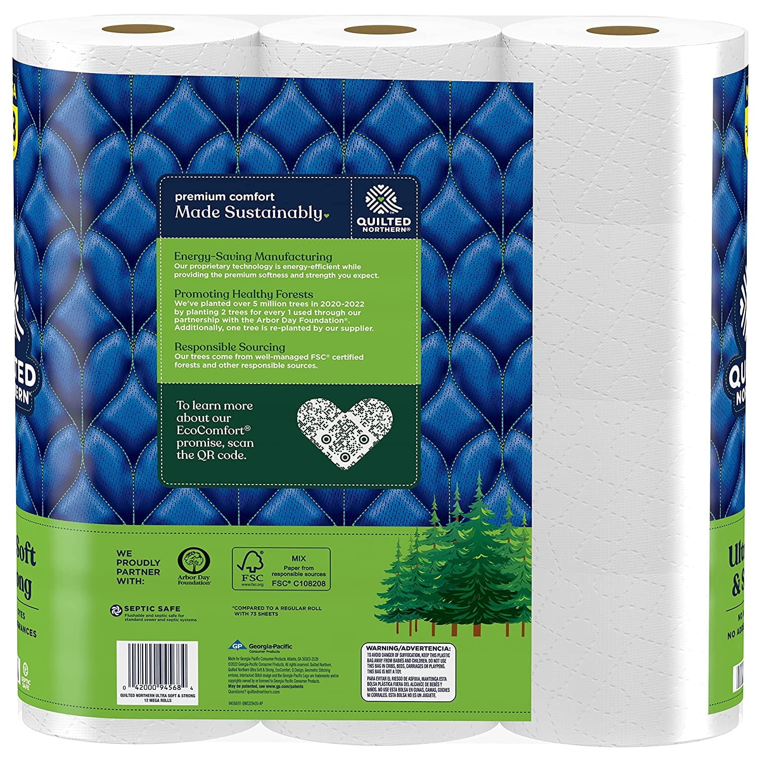 Quilted Northern 6017589 415.47 sq ft. White Ultra Soft & Strong Toilet Paper - 12 Rolls - 328 Sheet