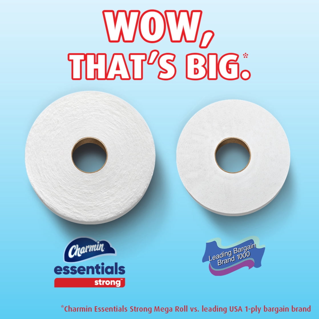 Charmin Essentials Strong Toilet Paper - 3 Packs of 6 Mega Rolls, 429 Sheets per Roll