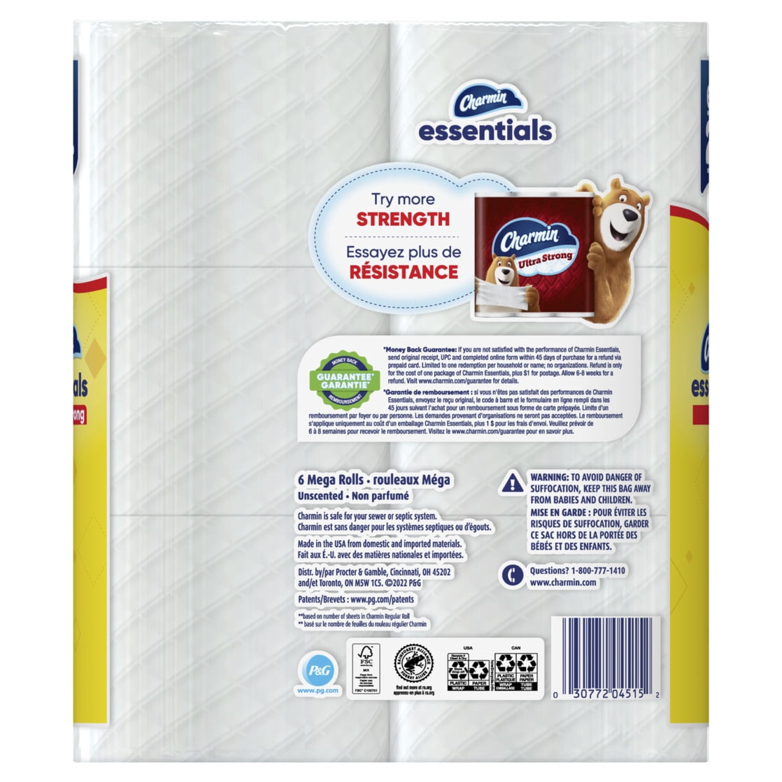 Charmin Essentials Strong Toilet Paper - 3 Packs of 6 Mega Rolls, 429 Sheets per Roll