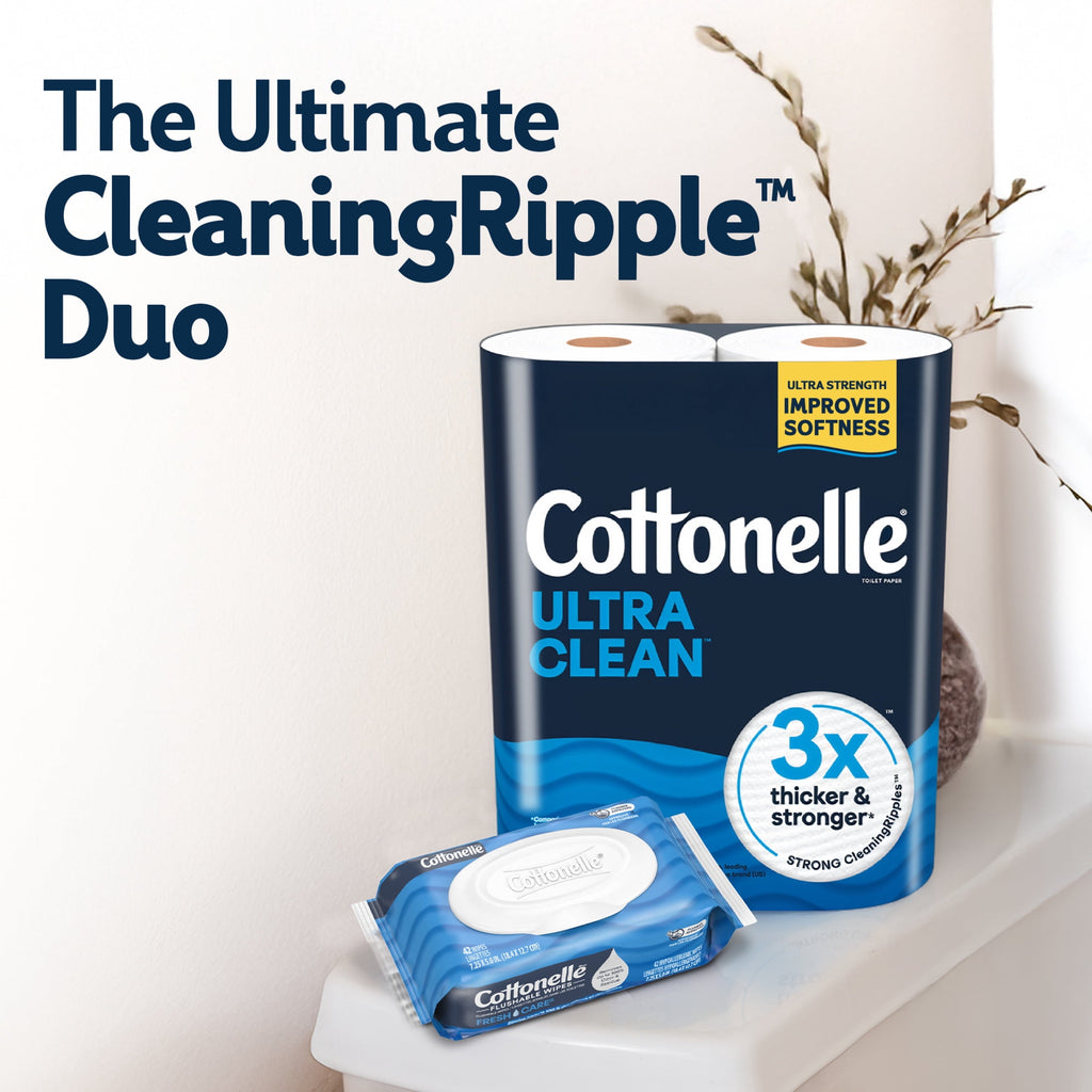 Cottonelle Ultra Clean Toilet Paper - Strong Toilet Tissue, 12 Mega Rolls - 4-Pack