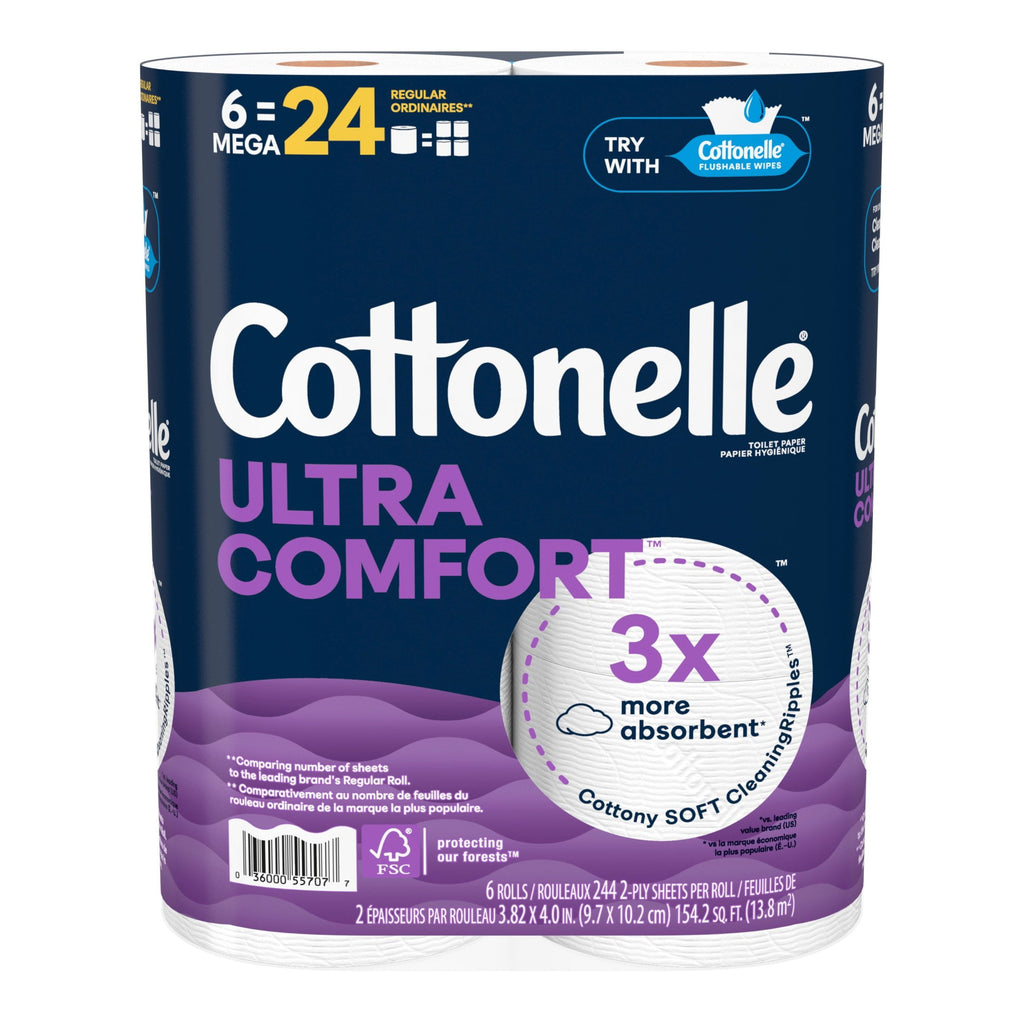 Cottonelle Ultra Comfort Toilet Paper - Soft Toilet Tissue, 6 Mega Rolls - 4-Pack