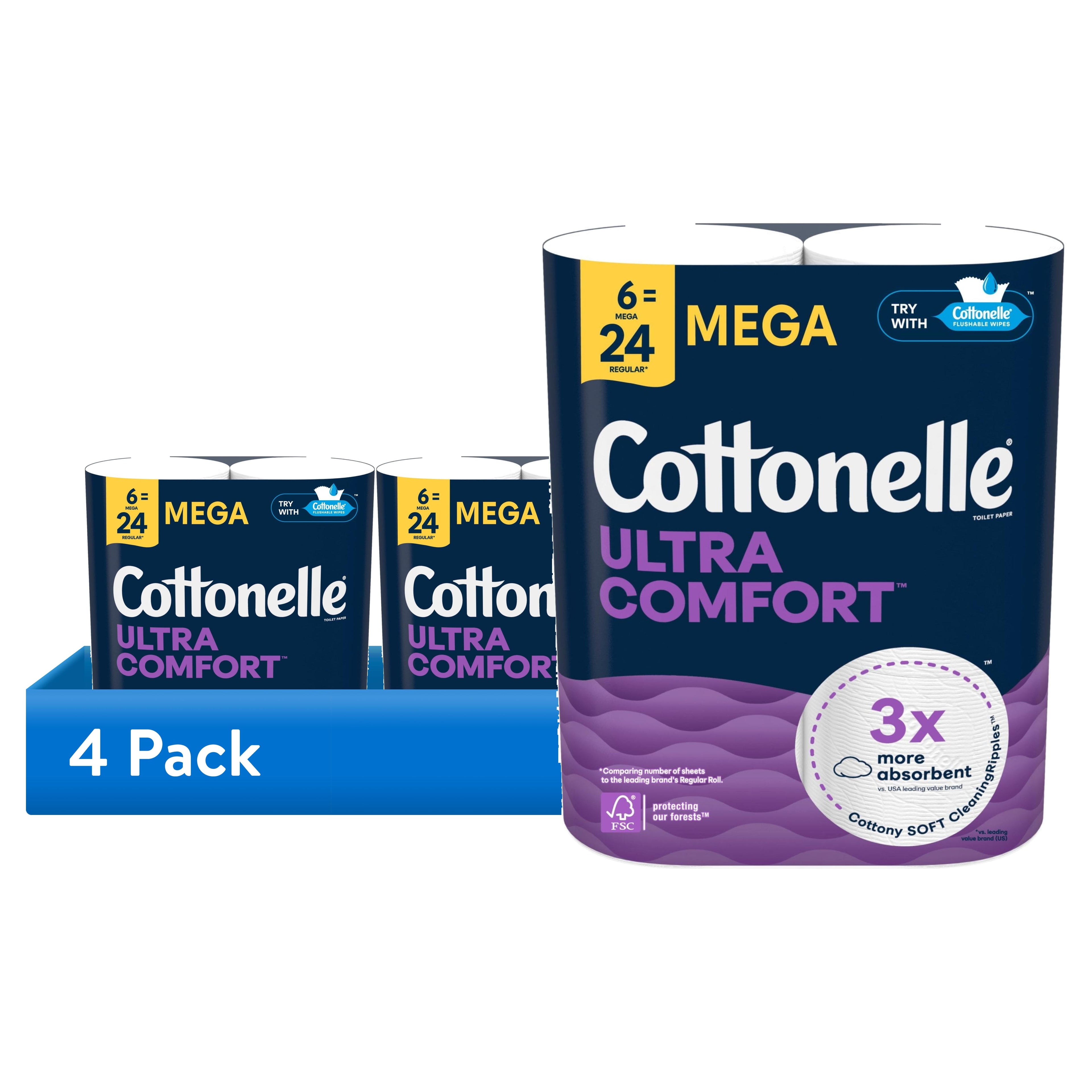 Cottonelle Ultra Comfort Toilet Paper - Soft Toilet Tissue, 6 Mega Rolls - 4-Pack