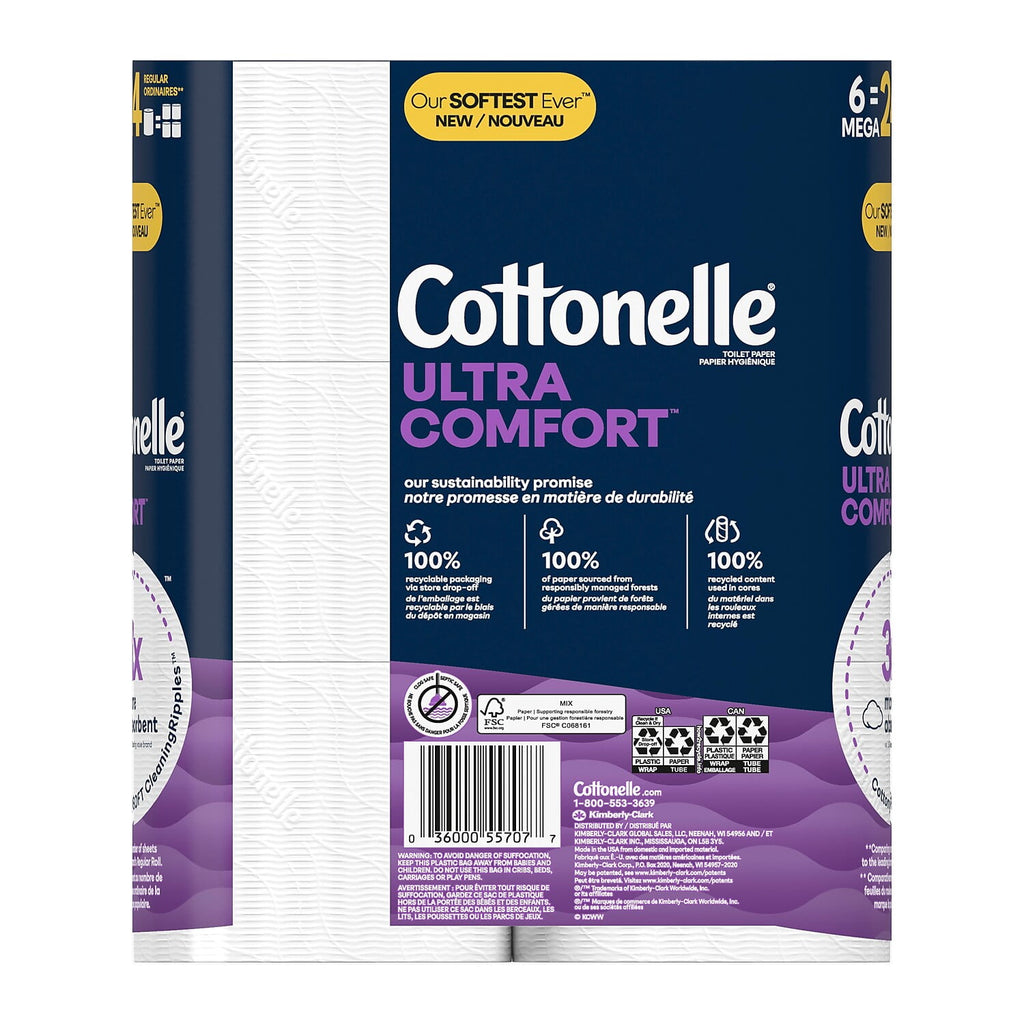 Cottonelle Ultra ComfortCare 2-Ply Standard Toilet Paper White 268 Sheets/Roll 6 Mega Rolls/Pack