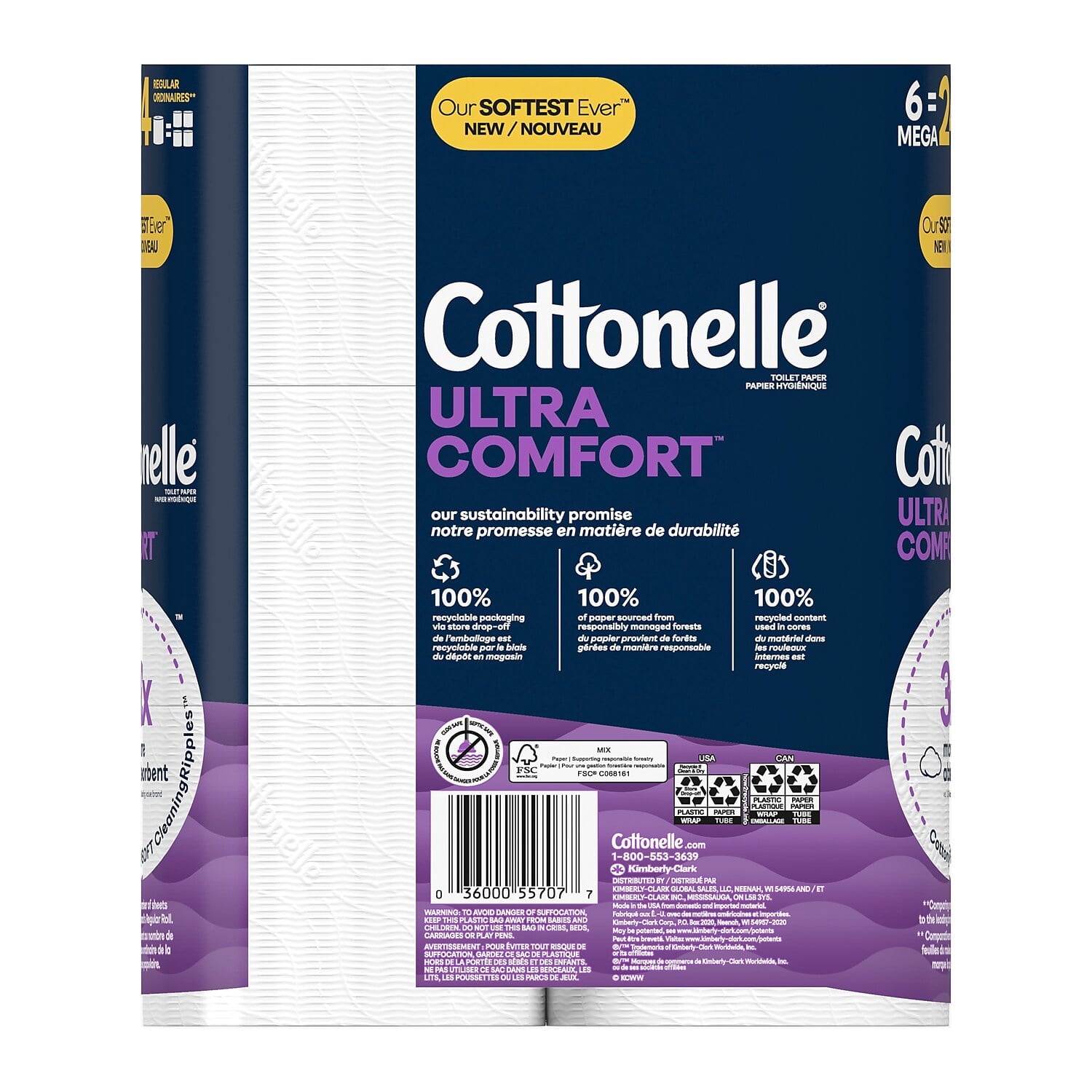 Cottonelle Ultra ComfortCare 2-Ply Standard Toilet Paper White 268 Sheets/Roll 6 Mega Rolls/Pack