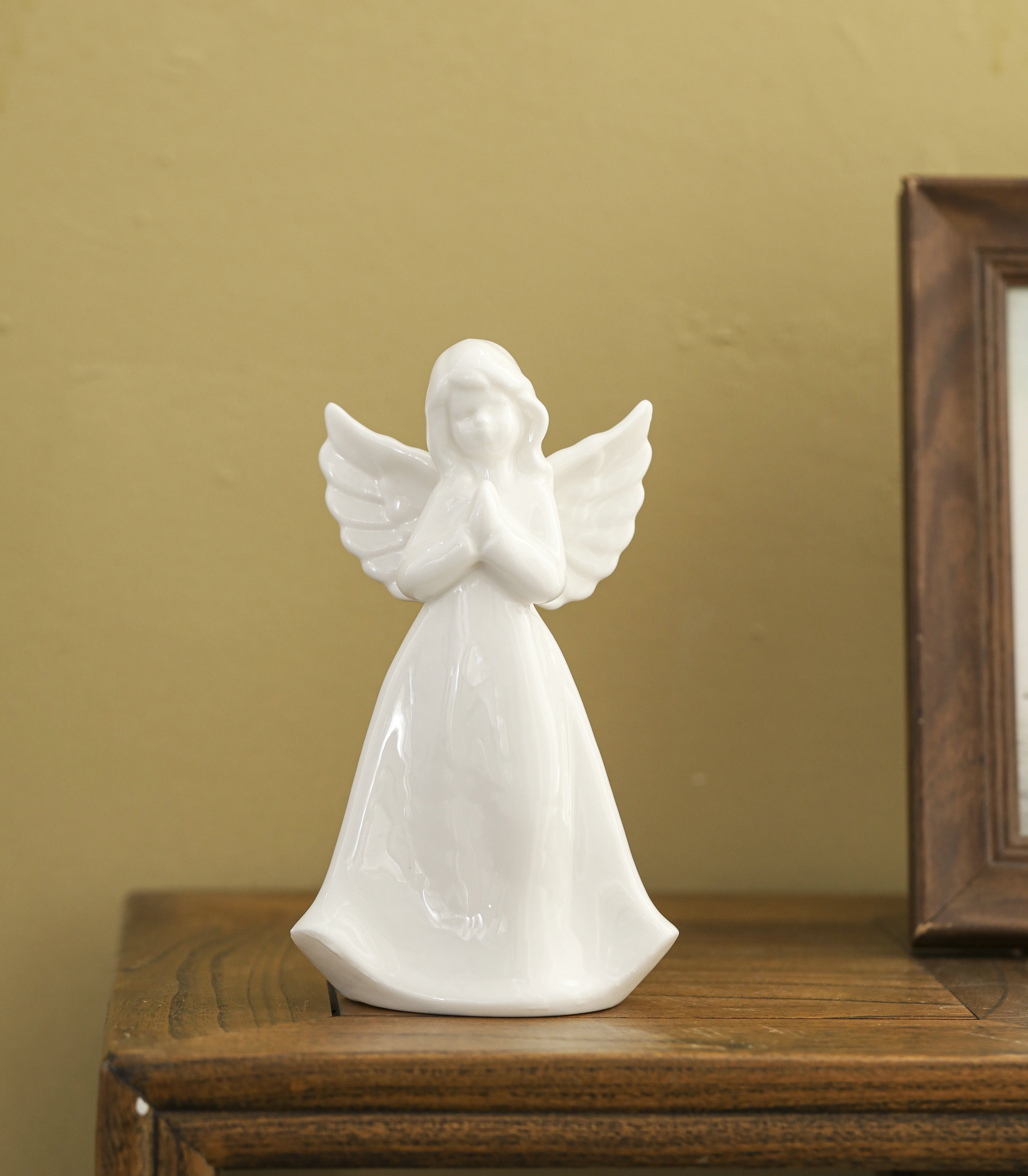 Praying Angel Porcelain Figurine with Light - White 7"H