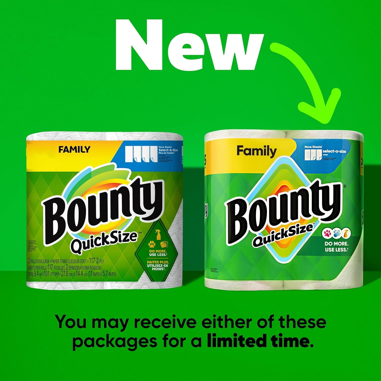 Bounty Quick Size Paper Towels - White, 8 Family Rolls = 20 Regular Rolls (Packaging May Vary)