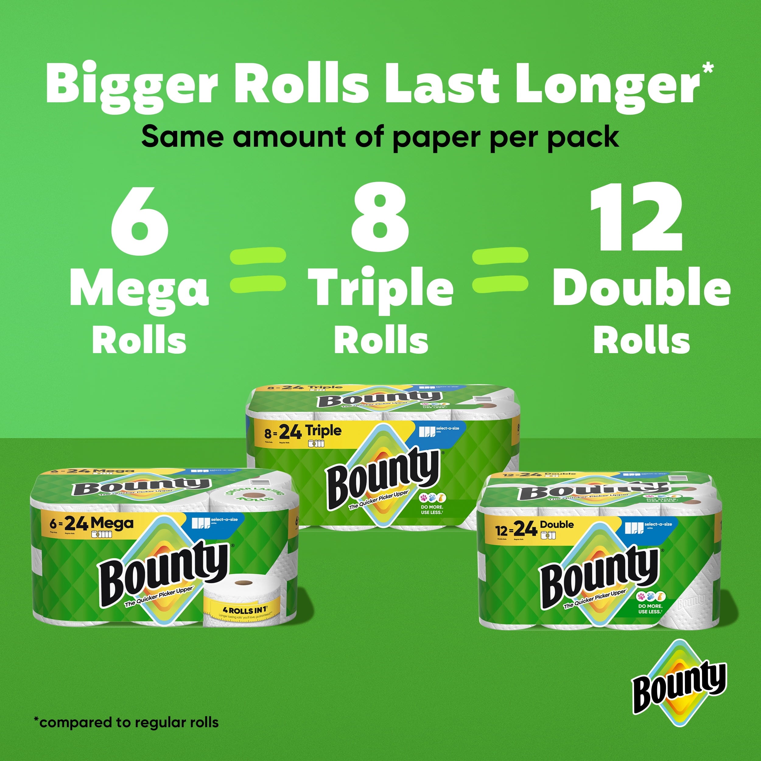 Bounty Paper Towels Select-A-Size White - 6 Mega Rolls, 164 Sheets per Roll