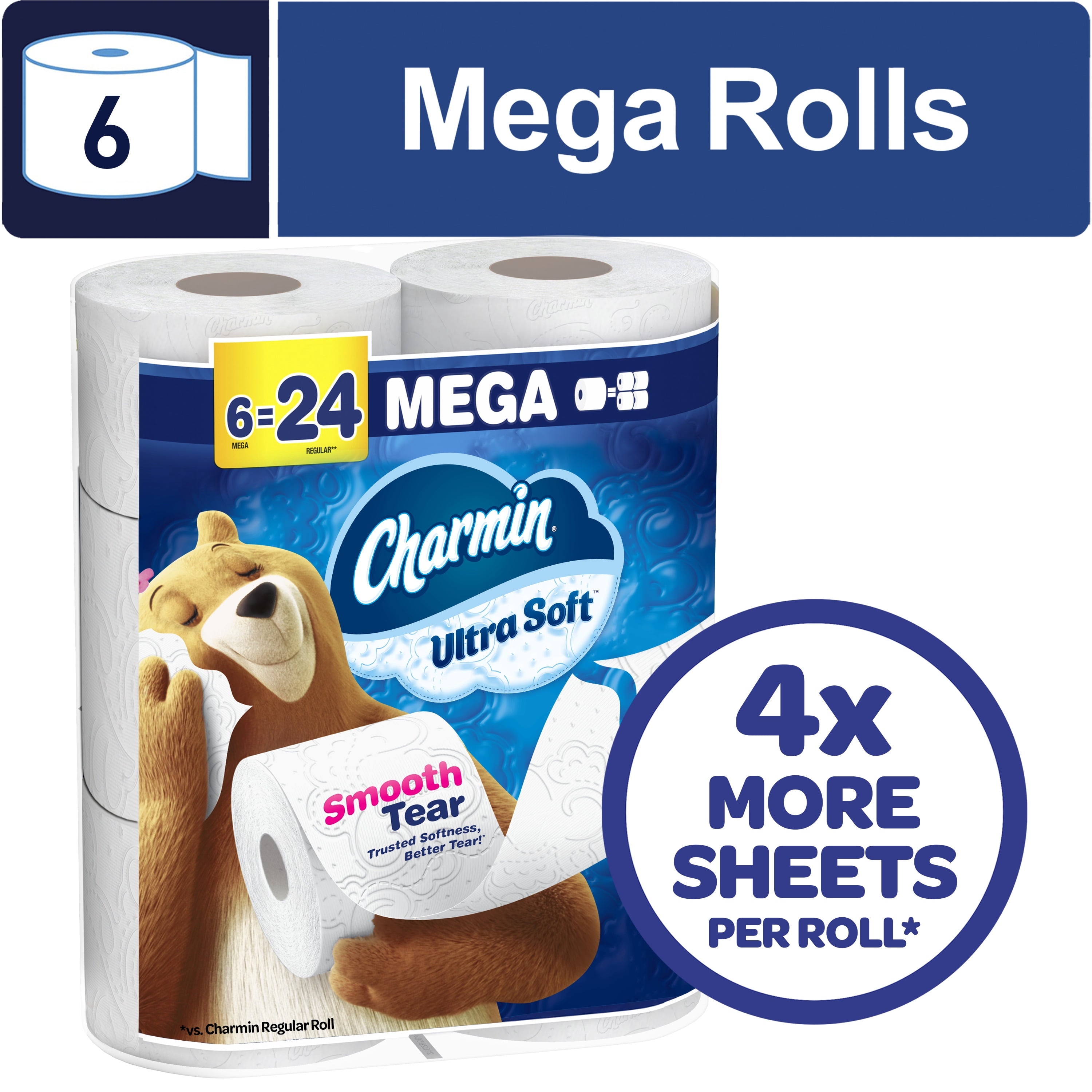 Charmin Ultra Soft Toilet Paper - 4-Pack of 6 Mega Rolls, 224 Sheets per Roll