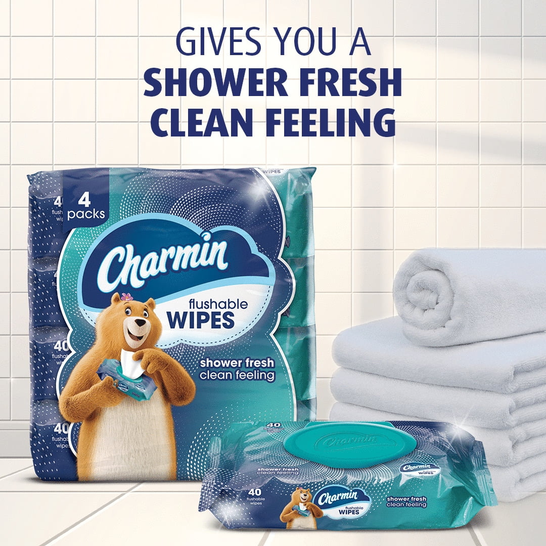 Charmin Flushable Wipes - 2 Flip-Top Packs, 40 Wipes per Pack, 80 Total Wipes - 6-Pack