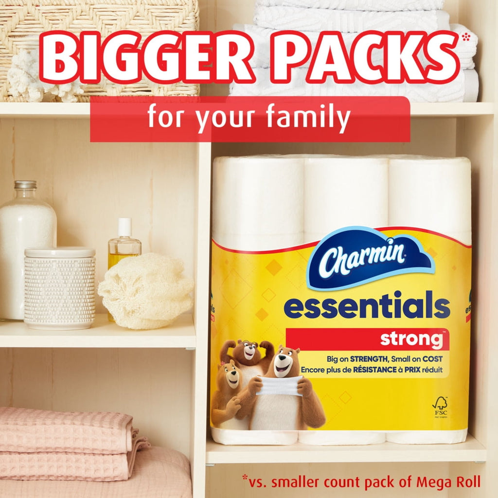 Charmin Essentials Strong Toilet Paper - 3 Packs of 6 Mega Rolls, 429 Sheets per Roll