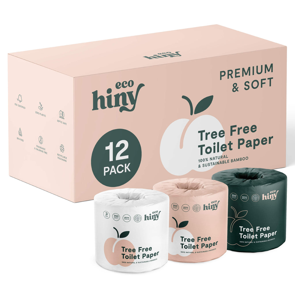 ecoHiny Bamboo Toilet Paper - 12 Mega Rolls, 3-Ply, 350 Sheets per Roll
