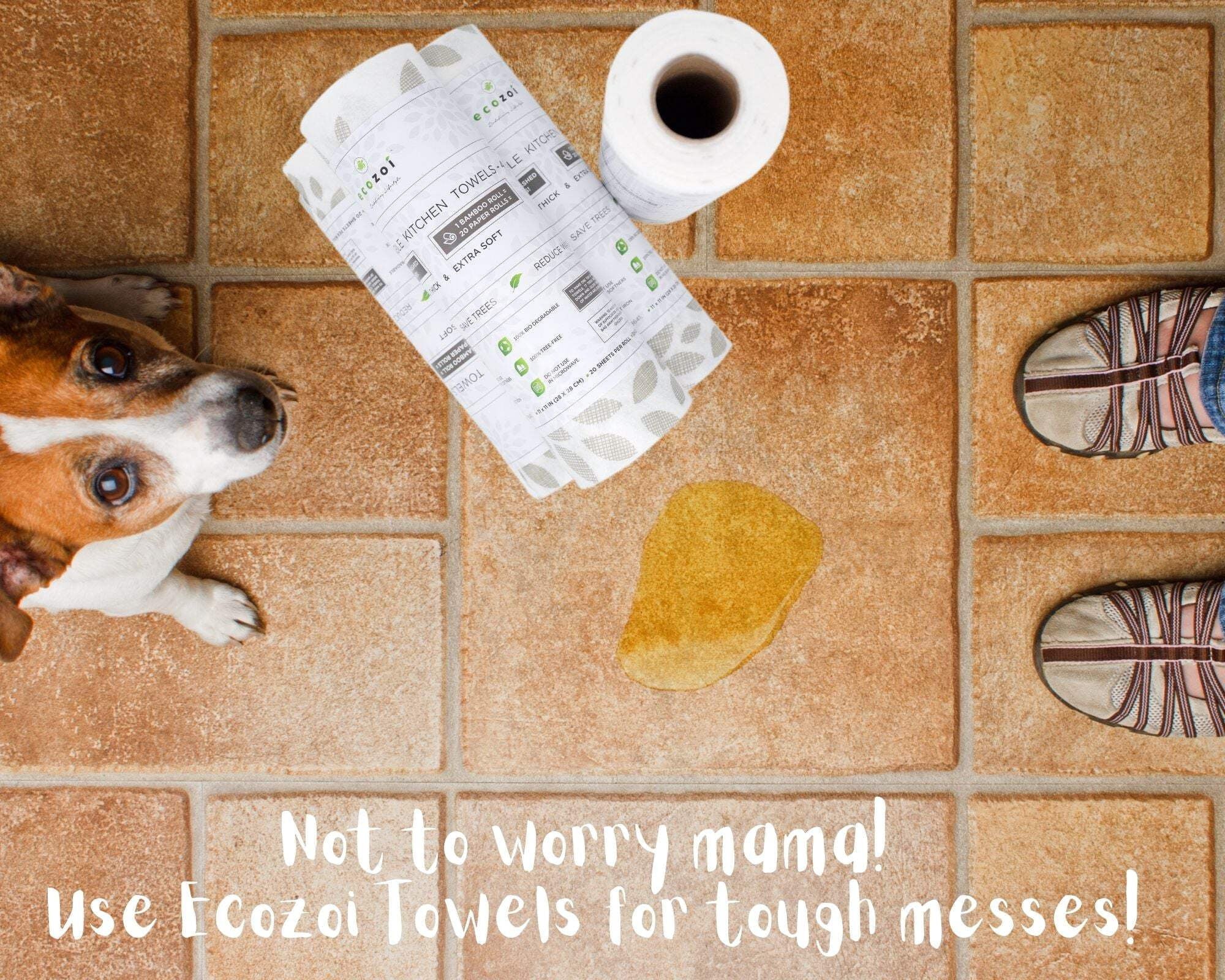 Ecozoi Bamboo Rayon Reusable Paper Towels 4 Pack - 70% Bamboo Rayon 30% Cotton, Equivalent to 80 Regular Rolls, Printed Design
