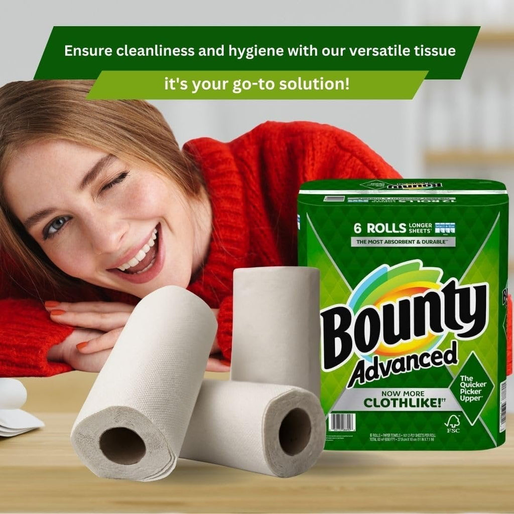 Bounty Advanced 2-Ply Paper Towel - Absorbent - Durable - Select-A-Size - Clothlike - 6 Rolls
