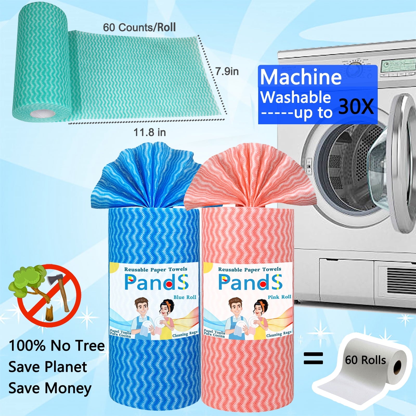 PandS Reusable Household Paper Towels - 60 Sheets, 1 Pack