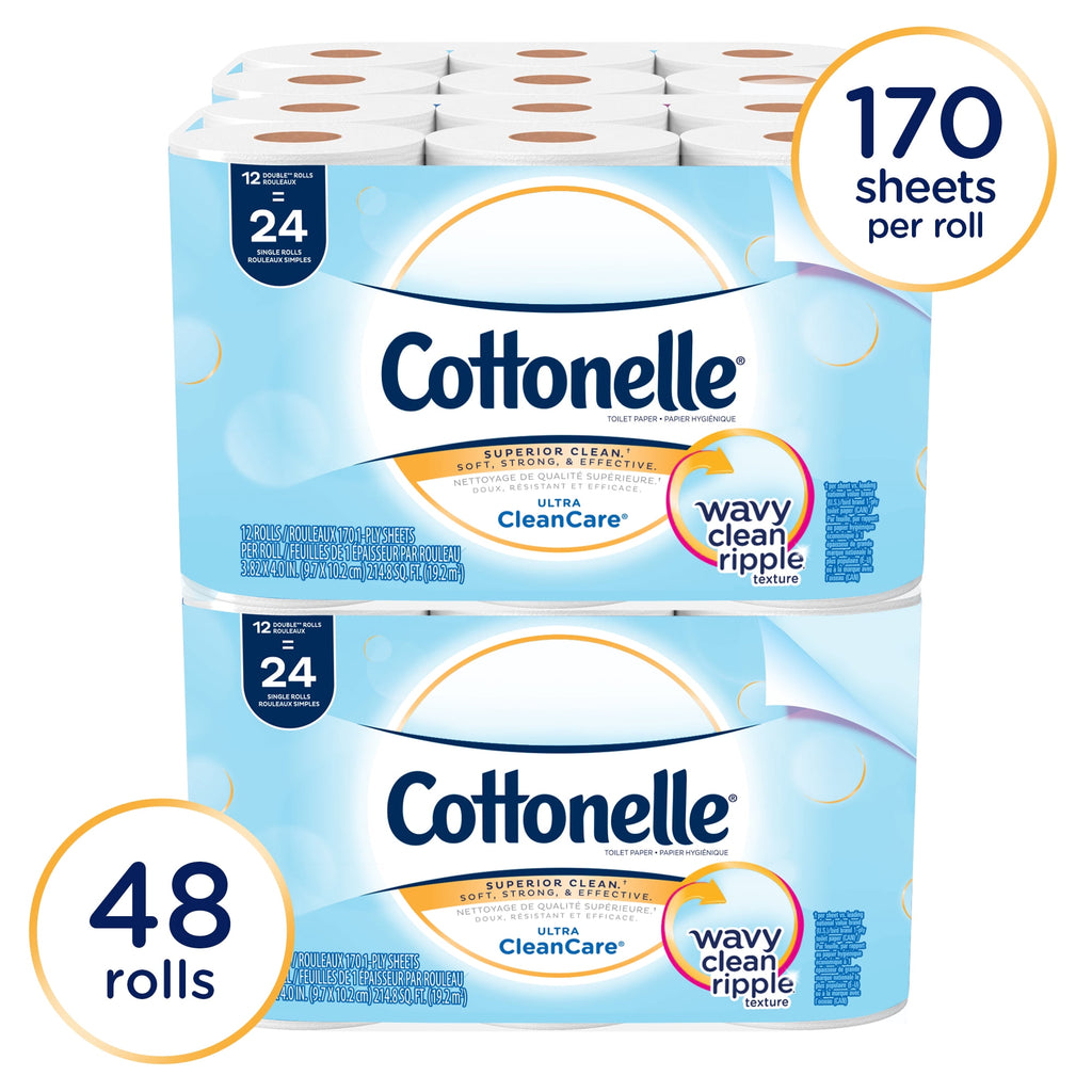 Cottonelle Professional Standard Roll Toilet Paper - Bulk (12456), Ultra CleanCare Bathroom Tissue, Clean Ripple Texture, White (48 Rolls of 170 Sheets, 8, 160 Sheet Total)