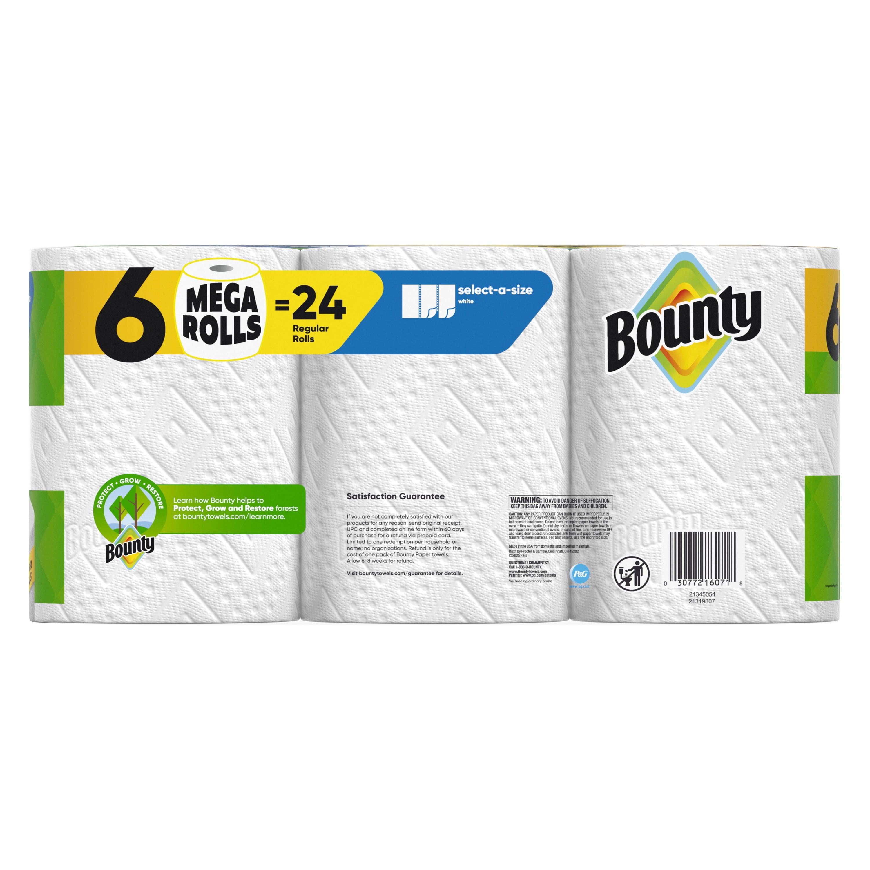 Bounty Paper Towels Select-A-Size White - 6 Mega Rolls, 164 Sheets per Roll
