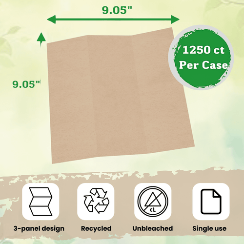 1250 Count Organic Unbleached Z Fold Paper Towels - 100% Post-Consumer Waste Practical Multifold Brown Paper Towels Bulk – Paper Towel – All-Natural Recycled Tri Fold Paper Towels Bulk