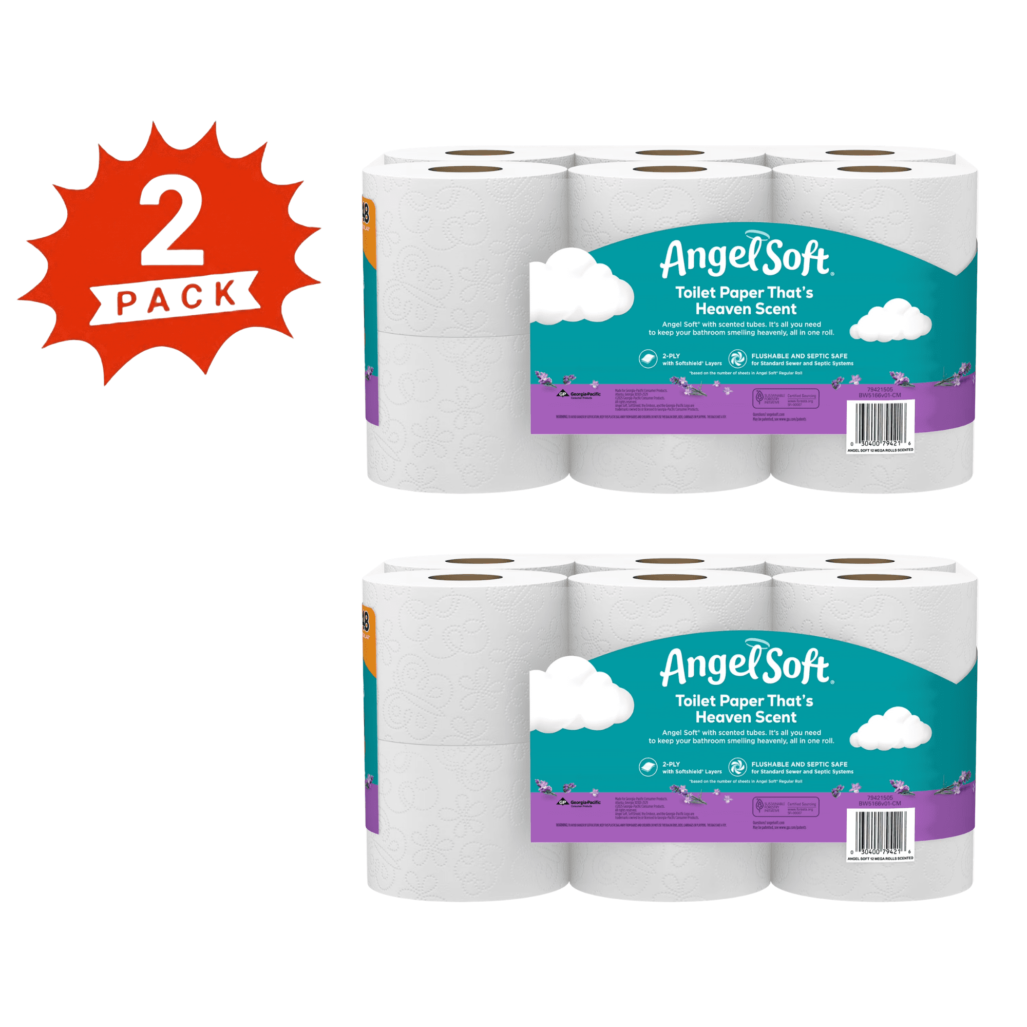 Angel Soft Toilet Paper - 24 Mega Rolls, 2-Ply Bath Tissue with Fresh Lavender Scented Tube, 640 Sheets per Roll (2-Pack)